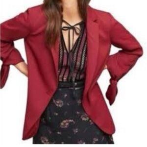 Anthropologie cartonnier wine burgundy open blazer jacket tie sleeve size 4P